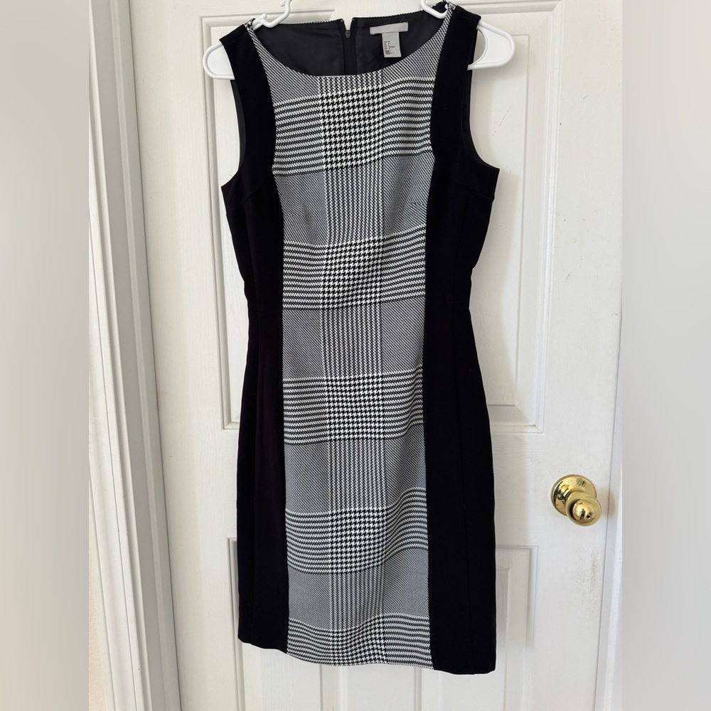 H&M Black Dress with Gray Plaid Center Panel